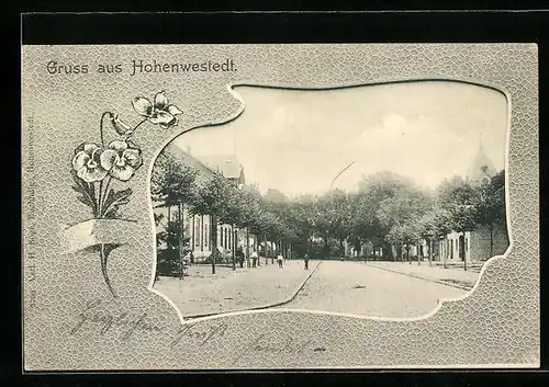 Passepartout-AK Hohenwestedt, Strassenpartie, Stiefmütterchen