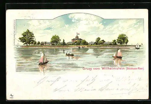 Lithographie Wilhelmstein, Ansicht mit Segelbooten