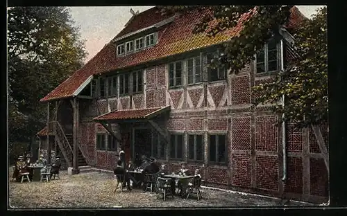AK Wilsede, Gasthof zum Heidemuseum mit Terrasse