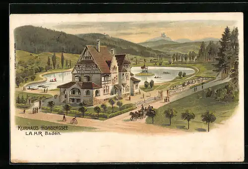 Lithographie Lahr /Baden, Kurhaus Hohbergsee mit Parkanlage