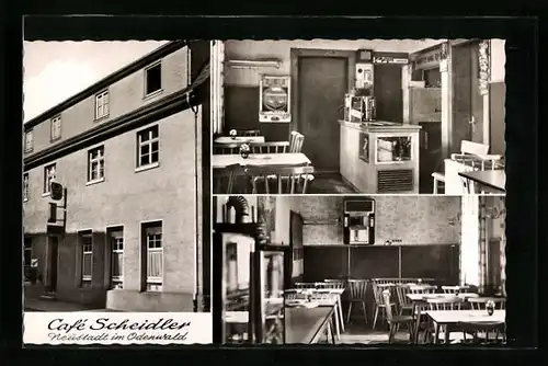 AK Neustadt im Odenwald, Café Scheidler, Aussen- und Innenansicht