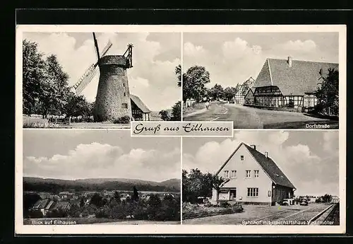 AK Eilhausen, Dorfstrasse, Alte Mühle, Bahnhof mit Geschäftshaus Vinkemöller