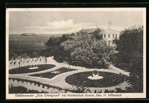 AK Büsum, Hotel Etablissement Zum Erlengrund, Parkanlage