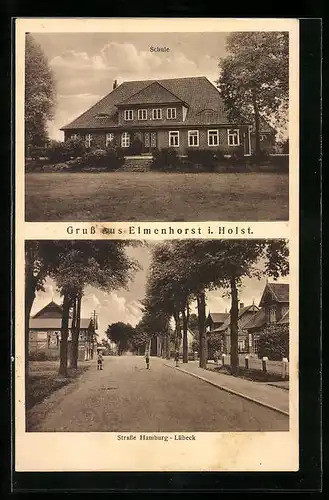 AK Elmenhorst i. Holstein, Schule, Strasse Hamburg-Lübeck