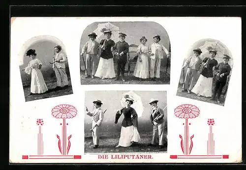 AK Liliputaner in Kostümen der Jahrhundertwende
