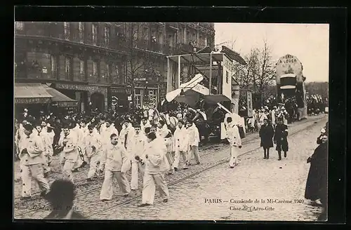 AK Paris, Cavaleade de la Mi-Carême 1909, Char de l`Aéro-Gite