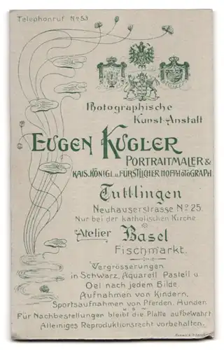 Fotografie Eugen Kugler, Tuttlingen, Neuhauserstrasse 25, Junge Dame mit Hochsteckfrisur