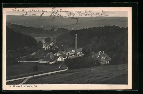 AK Hallbach i. Sa., Blick auf den Ort und ins Land