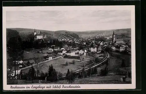 AK Neuhausen i. Erzgeb., Ortsansicht mit Schloss Purschenstein