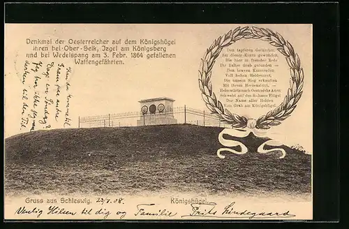 AK Schleswig, Denkmal der Oesterreicher auf dem Königshügel