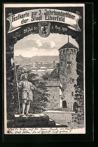 Künstler-AK Elberfeld, Festkarte zur 3. Jahrhundertfeier mit Wappen