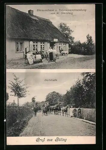 AK Rüting, Dorfstrasse, Bierausschank und Colonialwarenhandlung Sternberg, Gaststätte