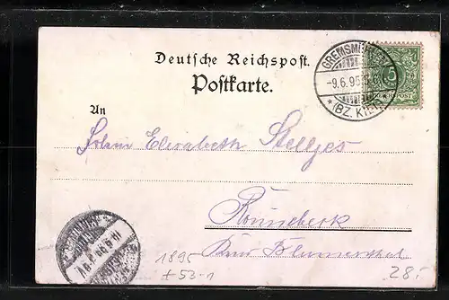 Vorläufer-Lithographie Bruhnskoppel, Gasthaus mit Landschaftspanorama der Holsteinischen Schweiz, 1895