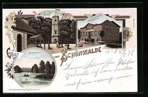 Lithographie Schönwalde, Bungsberg, Gastwirtschaft Schermer, Schüttenteich