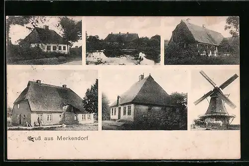 AK Merkendorf, Gebäudeansicht, Windmühle, Uferpartie