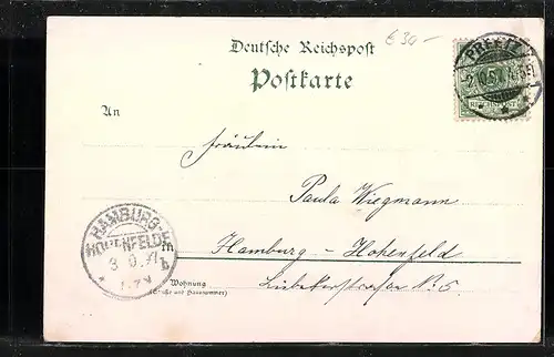 Lithographie Neustadt i. Holst., Julienbad, Amtsgericht und Postgebäude, Hafenansicht