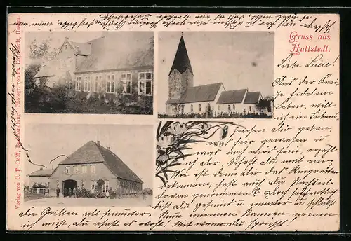 AK Hattstedt, Kirche, Gebäudeansicht, Ortspartie
