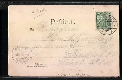 Künstler-AK Berlin-Wedding, Festpostkarte 200-Jahrfeier Gesundbrunnen 1901 - Wappen und Fahnen