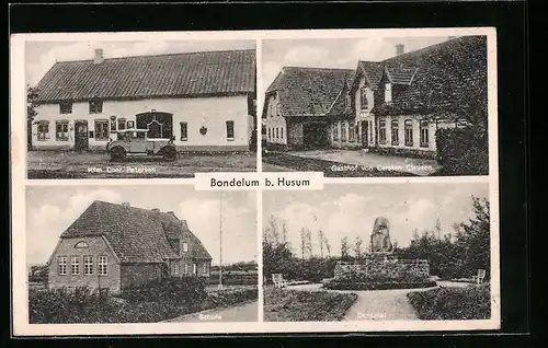 AK Bondelum bei Husum, Kaufmann Petersen, Gasthof Clausen, Schule