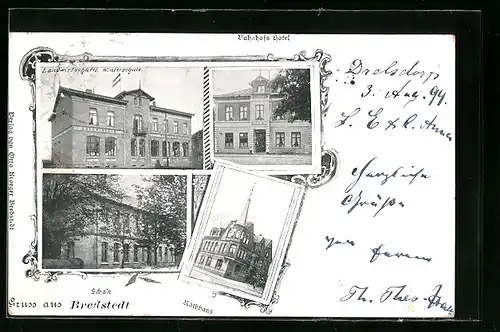AK Bredstedt, Bahnhofs Hotel, Landwirtschaftl. Winterschule, Rathaus, Schule