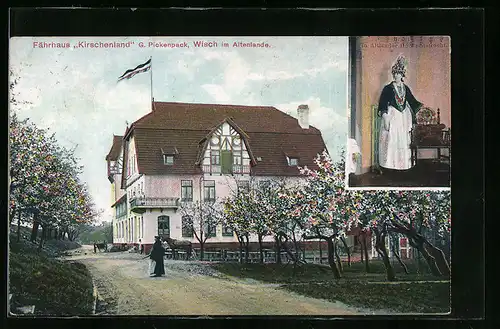 AK Wisch /Altenlande, Gasthau Fährhaus Kirschenland, Braut in Altländer Hochzeitstracht