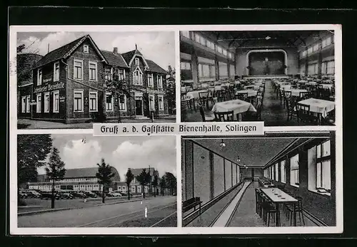 AK Solingen, Gasthaus Bienenhalle, Parkplatz, Speisesaal