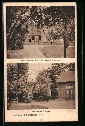 AK Immenstedt, Gasthaus Immenstedter-Holz von Claus Heinrich Carstensen, Garten mit Saal