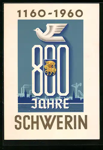 Künstler-AK Schwerin, 800 Jahrfeier der Stadt 1960, Festpostkarte