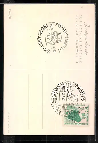 Künstler-AK Schwerin, 800 Jahrfeier der Stadt 1960, Festpostkarte