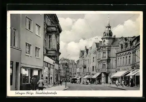 AK Solingen-Ohligs, Düsseldorferstrasse mit Geschäften