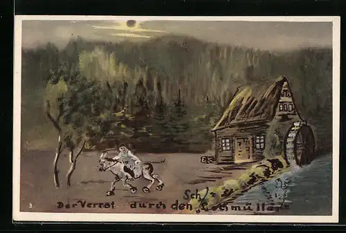 Künstler-AK Köppern i. T., Restaurant Die historische Lochmühle