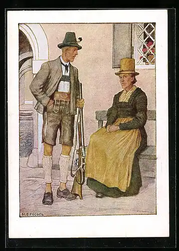 Künstler-AK Pinzgau / Salzburg, Ehepaar in Ostmärkischer Tracht