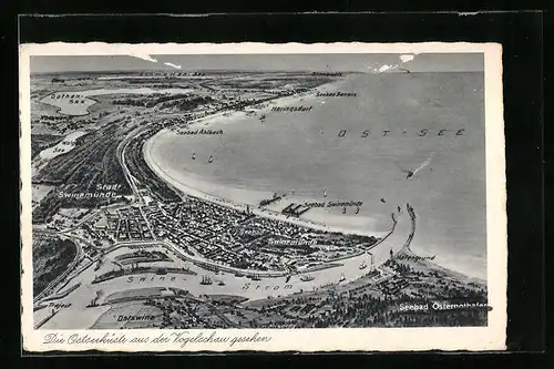 AK Swinemünde, Die Ostseeküste aus der Vogelschau