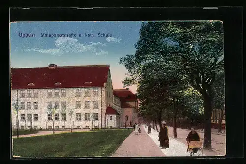 AK Oppeln, Malapanerstrasse und katholische Schule