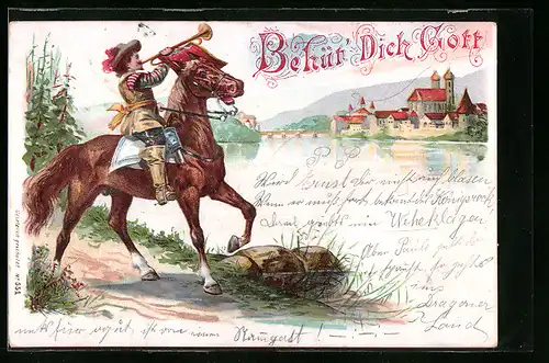 Lithographie Behüt Dich Gott!, Trompeter von Säckingen zu Ross