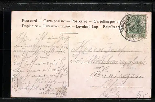 Künstler-AK Derf i um Feuer bitt`n, Herr Nachbar, Trinkerhumor