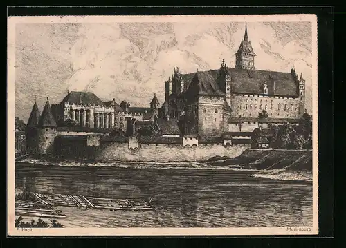 AK Marienburg, Ortsansicht mit Fluss