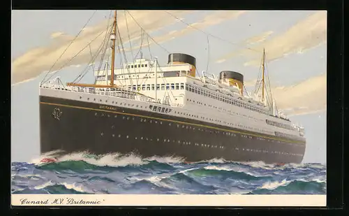 Künstler-AK Passagierschiff MV Britannic der Cunard Line auf hoher See