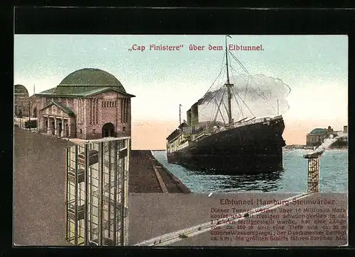 AK Hamburg-Steinwärder, Passagierschiff Cap Finistere über dem Elbtunnel