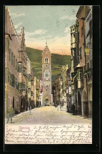 AK Sterzing, Strassenpartie mit Uhrenturm-Tor