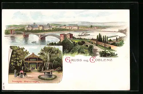 Lithographie Coblenz, Trinkhalle-Rheinanlagen