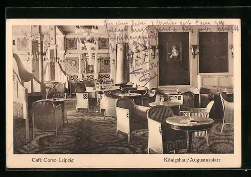 AK Leipzig, Königsbau /Augustusplatz, Innenansicht des Café Corso