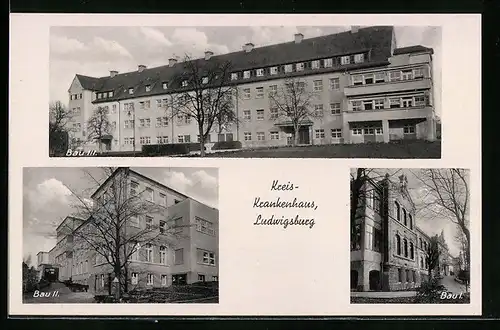 AK Ludwigsburg, Kreis-Krankenhaus mit Bau I, Bau II und Bau III