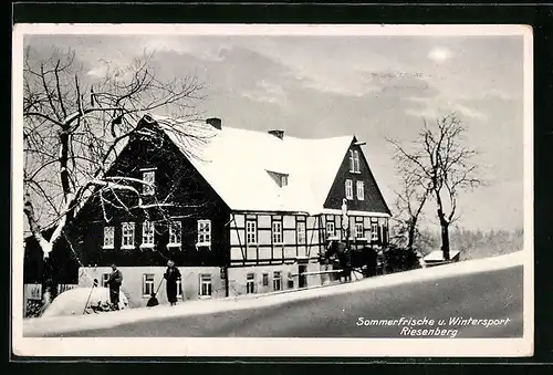 AK Riesenberg, Sommerfrische und Wintersport im Gasthof Gustav Schädlich