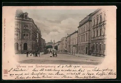 Lithographie Ludwigsburg, Spaziergänger auf der Myliusstrasse