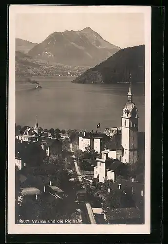AK Vitznau, Ortsansicht mit Rigibahn