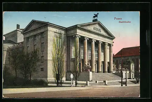 AK Posen, Stadttheater mit Pegasusstatue