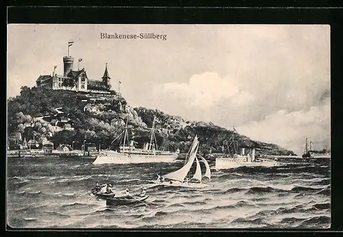 AK Hamburg-Blankenese, Partie mit Blick auf Süllberg