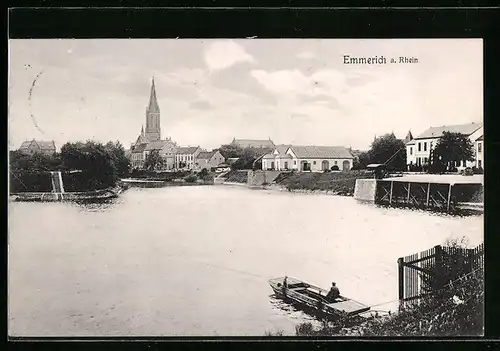 AK Emmerich /Rh., Ortspartie mit Kirche am Wassser