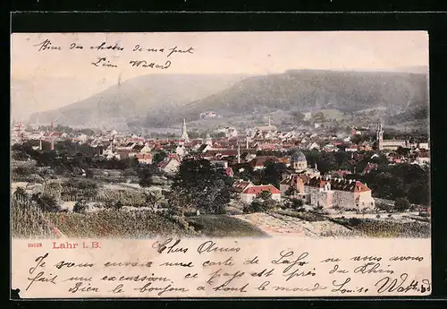 AK Lahr i. B., Ortsansicht mit Bergblick